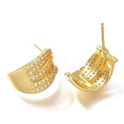 Brass Cubic Zirconia & Glass Stud Earrings EJEW-M048-02G-1