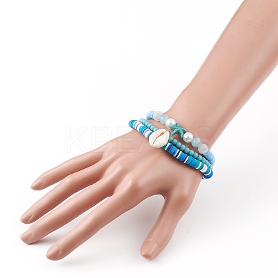3Pcs 3 Styles Polymer Clay Heishi Beads Stretch Stackable Bracelets Sets BJEW-JB05915-1