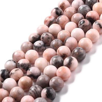 Natural Pink Zebra Jasper Round Bead Strands G-E334-8mm-11-1