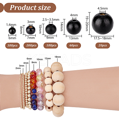 680Pcs 5 Styles Natural Wood Beads WOOD-PH0002-70-1