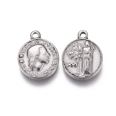 Tarnish Resistant 304 Stainless Steel Coin Charms LS-STAS-F207-07P-1