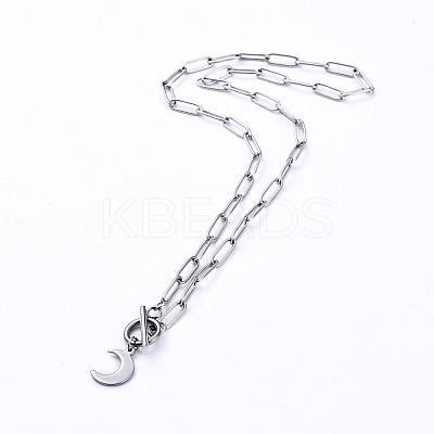 Non-Tarnish Moon 304 Stainless Steel Pendant Necklaces NJEW-JN02888-02-1