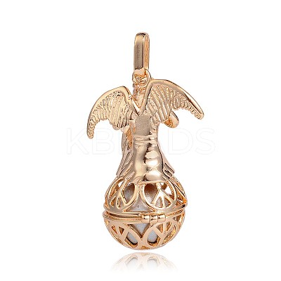 Golden Plated Brass Hollow Round Cage Pendants KK-J249-05G-1