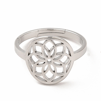 Non-Tarnish 304 Stainless Steel Flower Adjustable Ring for Women RJEW-B027-19P-1