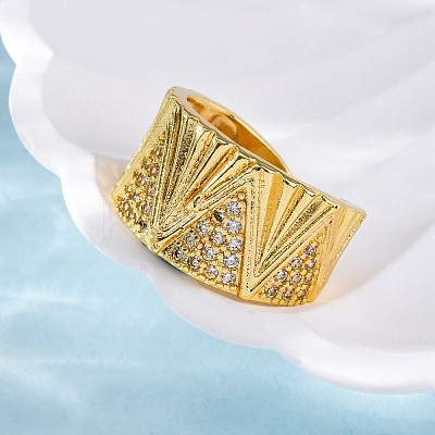 Brass Micro Pave Clear Cubic Zirconia Cuff Rings for Women RJEW-Q009-08G-1