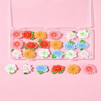 24Pcs 6 Styles Opaque Resin Flowers Cabochons RESI-FS0002-16-1