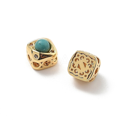 Brass Pave Synthetic Turquoise Rhombus Multi-Strand Links KK-B129-26A-01G-1