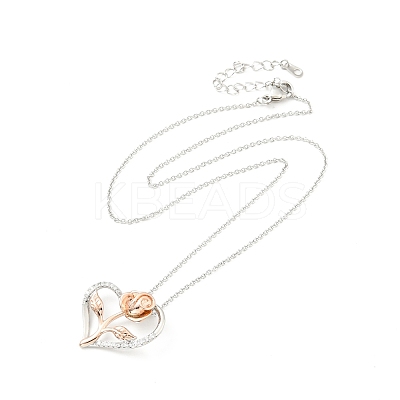 Clear Cubic Zirconia Heart with Rose Pendant Necklace NJEW-F293-01D-RG-1
