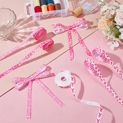 5 Rolls 5 Styles Polyester Awareness Ribbon Printed Grosgrain Ribbon OCOR-PH0005-33-1