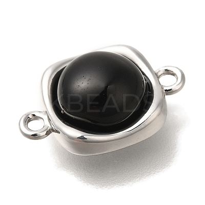 Brass Pave Black Glass Square Links Connector Charms KK-K388-20P-1