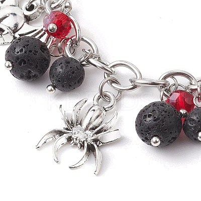 Halloween Natural Lava Rock and Glass Cable Chains Charm Bracelets BJEW-TA00476-1