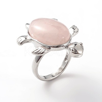 Tortoise Platinum Tone Brass Natural & Synthetic Mixed Stone Wide Band Finger Rings RJEW-M130-M-1
