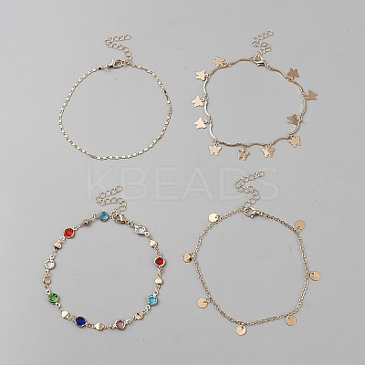 4Pcs 4 Styles Brass and Alloy Anklets Set BJEW-WH0041-27-1