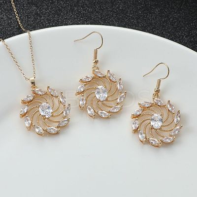 Flower Brass Micro Pave Clear Cubic Zirconia Pendant Necklaces & Dangle Earrings Sets WG2DD79-03-1