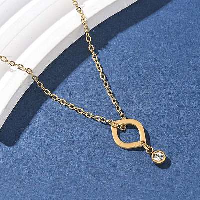 304 Stainless Steel Crystal Rhinestone Geometric Pendant Cable Chain Necklaces NJEW-Z073-01G-01-1