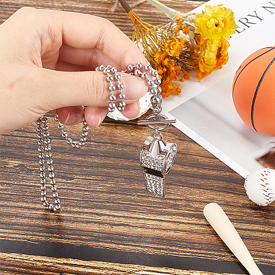 1pc Stainless Steel Whistle Pendant Necklaces NJEW-CN0001-08-1