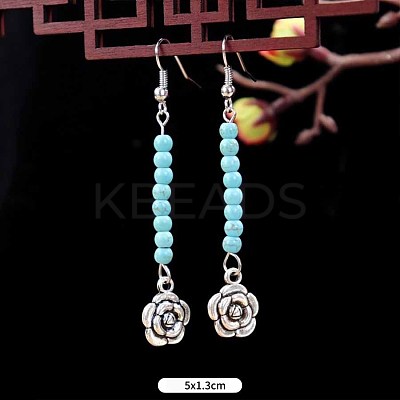 Flower Synthetic Turquoise & Alloy Dangle Earrings WG2299-11-1