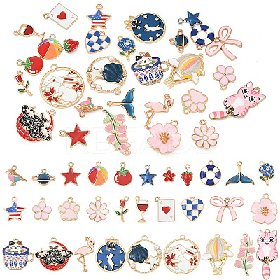 10Pcs 10 Styles Light Gold Plated Alloy Enamel Pendants ENAM-YW0006-29-1