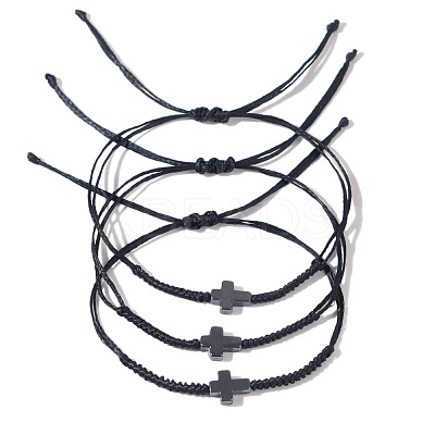 3Pcs Synthetic Stone Cross Braided Cord Adjustable Bracelet Sets CC2534-2-1