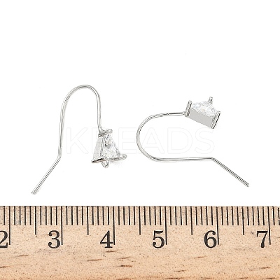 Brass Micro Pave Clear Cubic Zirconia Triangle Earring Hooks KK-L254-11P-1