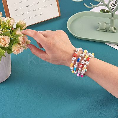 Flower Fruit Theme Beads Stretch Bracelets Set BJEW-SW00013-1