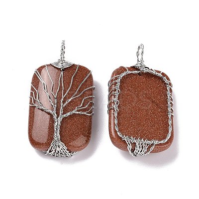 Natural & Synthetic Mixed Gemstone Copper Wire Wrapped Pendants G-H281-08P-1