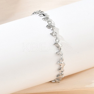 Women's 304 Stainless Steel Dolphin Link Chains Bracelets BJEW-G790-02P-1