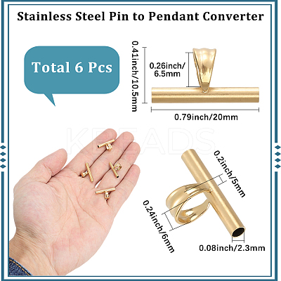 6Pcs Stainless Steel Pin to Pendant Converter FIND-SC0019-08-1