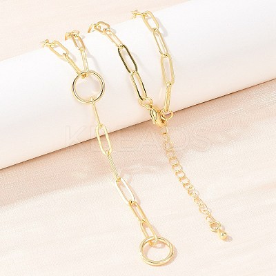 Brass Paperclip Chain Y Lariat Necklaces NJEW-H087-06G-G-1
