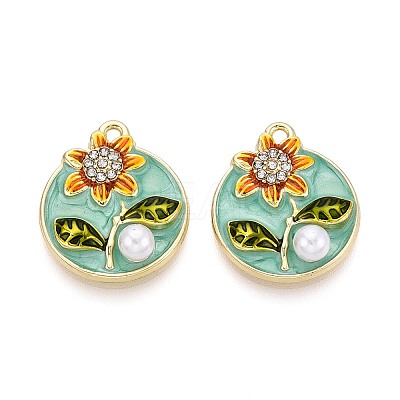 Rack Plating Alloy Rhinestone Enamel Pendants ENAM-N065-15KCG-1
