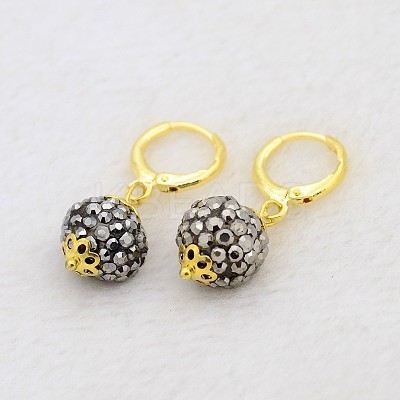 Dangling Round Ball Resin Rhinestone Earrings EJEW-J080-29G-1
