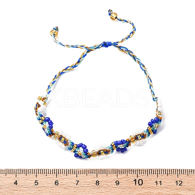 Flower Glass Seed Beaded Braided Bead Bracelets for Women Frineds BJEW-F493-10A-1