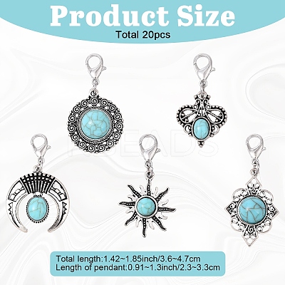 20Pcs 5 Style Alloy Pave Imitation Turquoise Pendant Decorations HJEW-YW00195-1