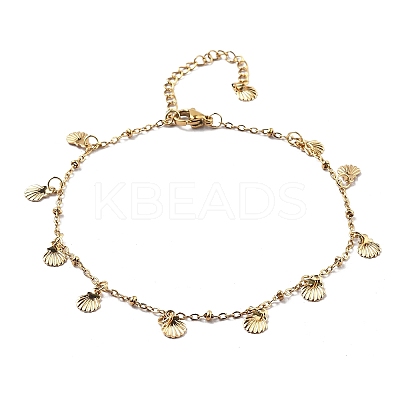 Summer Beach 304 Stainless Steel Shell Shaped Charm Anklets for Women AJEW-AN00658-1