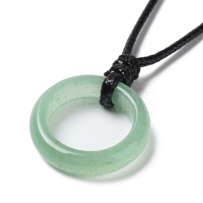 Natural Green Aventurine Ring Pendant Necklace with Waxed Cords NJEW-R262-01B-09-1