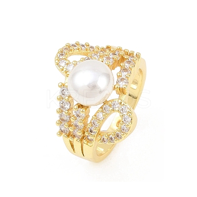 Brass Micro Pave Cubic Zirconia Finger Rings for Women RJEW-D340-02G-10-1