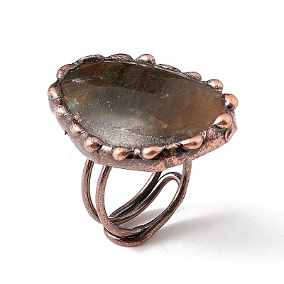 Natural Labradorite Irregular Nugget Open Cuff Ring RJEW-I082-06R-1