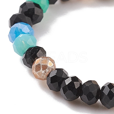 Shell & Glass Beaded Stretch Finger Ring for Women RJEW-JR00481-1
