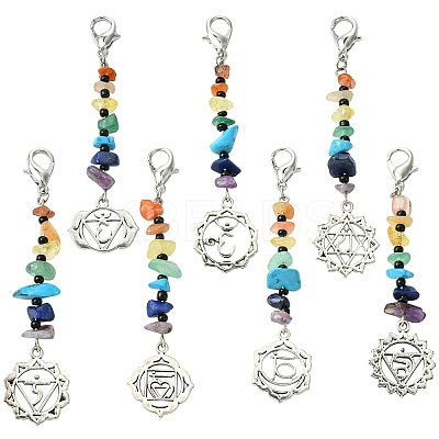 7Pcs Natural & Synthetic Gemstone Pendant Decoration HJEW-CJ00057-1