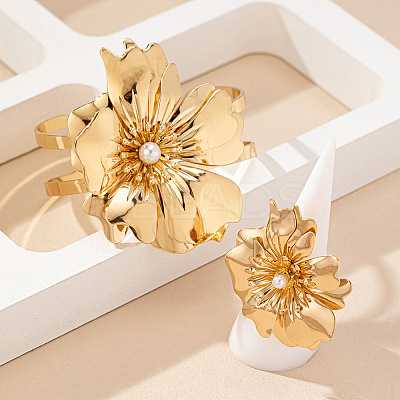 Flower Alloy Cuff Bangles & Cuff Rings Sets for Women FS-WGC4226-01-1