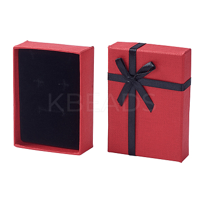 Kraft Cotton Filled Rectangle Cardboard Jewelry Set Boxes with Bowknot CBOX-D028-04-1