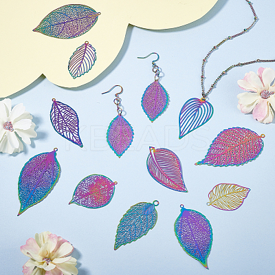 26Pcs 13 Styles Ion Plating(IP) 201 Stainless Steel Filigree Pendants STAS-GA0001-67-1