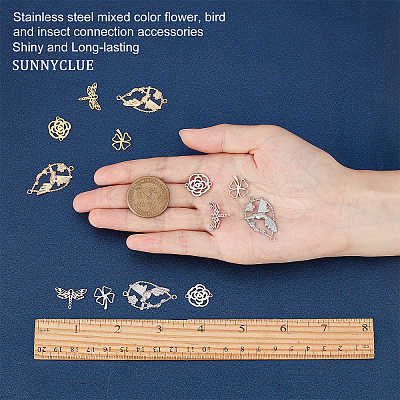 16Pcs 4 Style 201 Stainless Steel Filigree Joiners Links STAS-SC0002-51-1