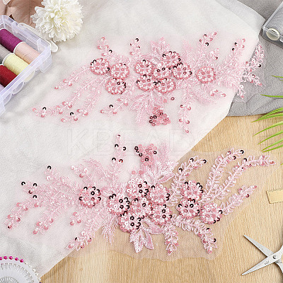 Polyester Sparkle Sequin Flower Clothing Patches PATC-WH0022-43-1