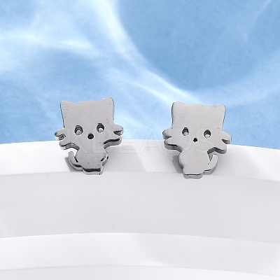 Tarnish Resistant 304 Stainless Steel Kitten Stud Earrings EJEW-F227-08P-1
