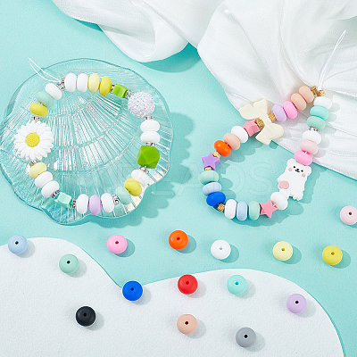 150Pcs 15 Colors Rondelle Silicone Focal Beads SIL-SC0002-26-1