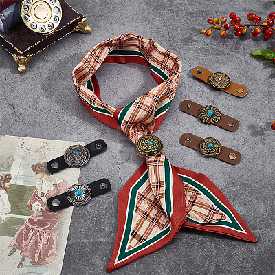 6Pcs 6 Styles Flower Imtation Leather with Zinc Alloy Scarf Clips FIND-PH0060-26-1