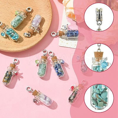 10Pcs 5 Color Alloy & Glass Bottle Pendants PALLOY-YW00057-1