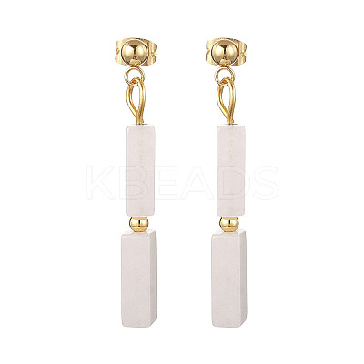 Rectangle Brass Natural White Jade Dangle Stud Earrings EJEW-JE06768-1