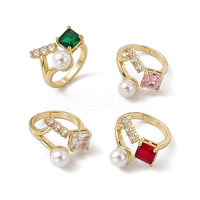 Rack Plating Brass Cubic Zirconia Cuff Rings for Women RJEW-M145-26G-1
